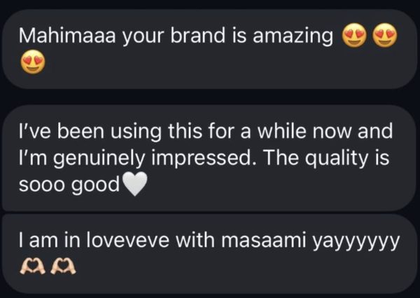 Customer message about Masaami