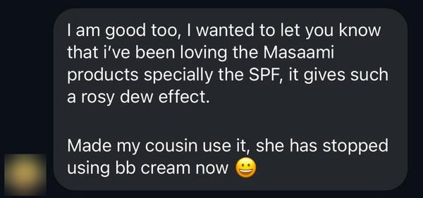 Customer message about Masaami
